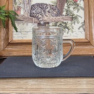 Vintage Pressed Glass Mini Mug Star Diamond Pattern Shot Glass/Stein Heavy Base